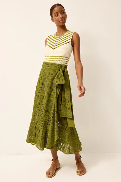 Marie Oliver Green Eyelet Ruffled Wrap Skirt