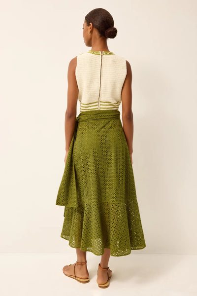 Marie Oliver Green Eyelet Ruffled Wrap Skirt