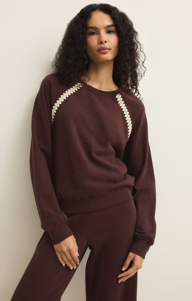 Z Supply Chocolate Cherry Embroidered Sweatshirt
