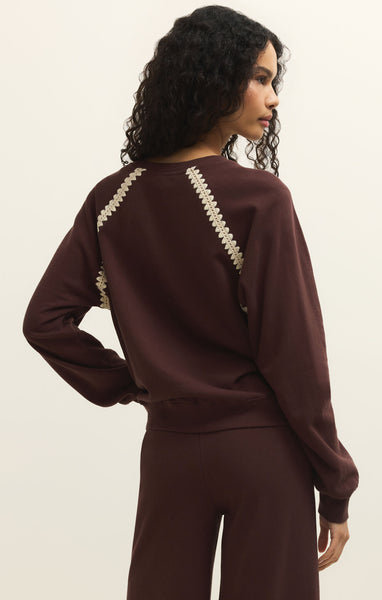 Z Supply Chocolate Cherry Embroidered Sweatshirt
